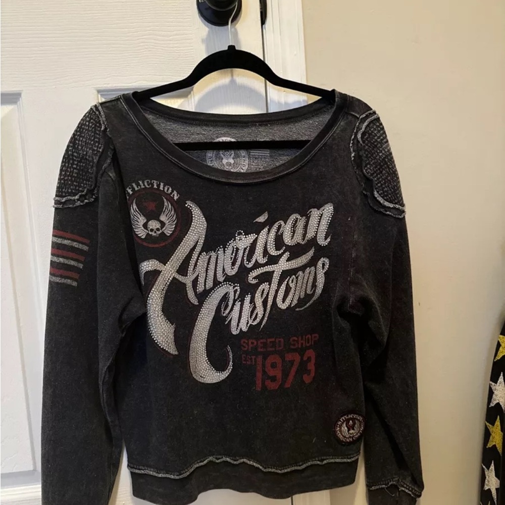 Affliction Sweatshirt Long Sleeve American Custom Bling Size Large